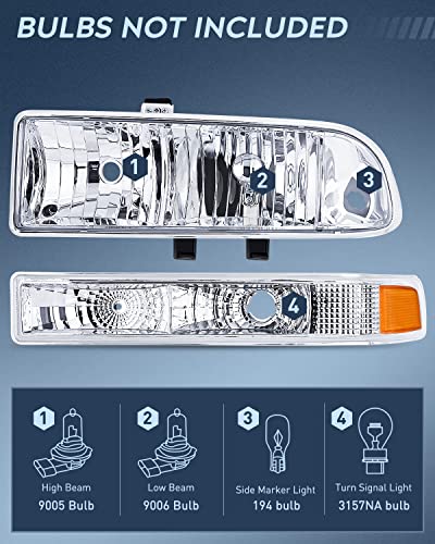 Nilight Headlight Assembly for 1998 1999 2000 2001 2002 2003 2004 2005 Chevy Blazer Headlights 1998-2004 Chevrolet S10 Pickup Replacement Headlamp Housing Bumper Lights - color: Chrome Housing + Amber Reflector