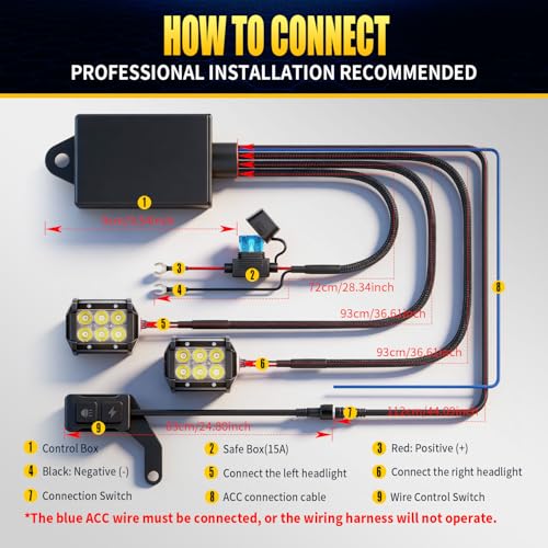 JHE Motorcycle Led Light Wiring Harness Kit,Driving Light Switch, With Waterproof Motorcycle Light Switch, Used To Control Led Light Bar/Driving Light/Fog Light Wiring Harness For Motocycle,3 MODE.