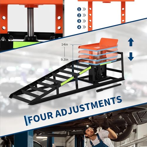5 Ton Hydraulic Car Ramps, Heavy Duty Vehicle Lift with Reflective Strips for Night Use, Low Profile Adjustable Height 9.8" to 15", Portable Auto Service Ramps for Oil Changes Garage&Truck Maintenance