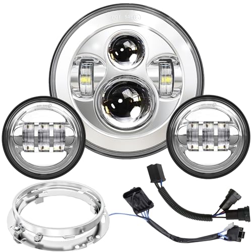 7 inch Motorcycle LED Headlight 4.5’’ Fog Passing Lights DOT Kit for Harley Davidson Road King Custom Street Electra Glide Ultra Limited Special Low CVO Tri Heritage Softail Deluxe Classic Switchback - size: 7 inch Chrome