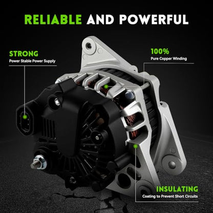 11311N Alternator L4 2.0L Replacement for 2007-2012 Hyundai Elantra, 90A 12V, 2010-2011 Kia Soul, 2007-2009 Spectra, 2655635, 600162, 3730023650, AVA0102, 40046020, 40046031 - size: 11311N