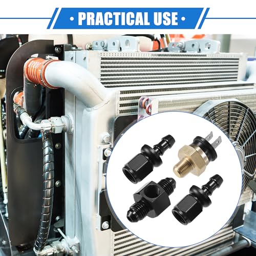 Coolant Hose Thermostat Switch Kit, 4AN 180'F on - 165'F Off Transmission Cooler Sensor Fan Oil Cooler Radiator Electric Switch Fitting Universal for Car Truck Metal Black - size: 180'F on - 165'F