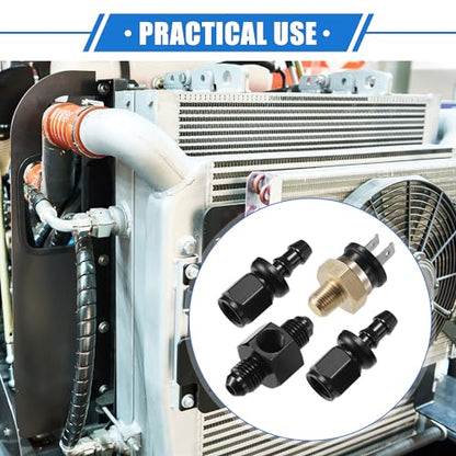 Coolant Hose Thermostat Switch Kit, 4AN 180'F on - 165'F Off Transmission Cooler Sensor Fan Oil Cooler Radiator Electric Switch Fitting Universal for Car Truck Metal Black - size: 180'F on - 165'F