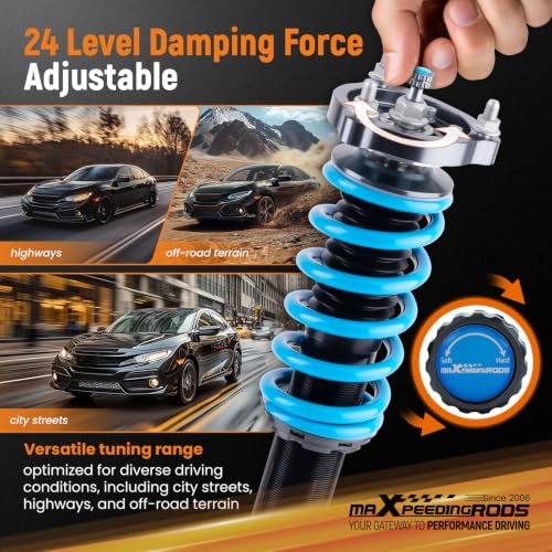 maXpeedingrods T6 Upgraded Coilovers for Chevy Camaro 2010-2015, 24 Levels Damper Adjustable Coilovers Suspension Kit Strut, Height Adjustable Shock Absorber Lowering Kits Blue
