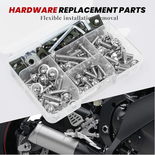 177Pcs Motorcycle Fairing Bolt Kit Silver, M5 M6 Windscreen Screws - color: Chrome
