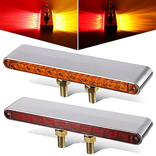 Partsam Pair of 9-1/4" L Red/Amber LED Double Face Truck Semi Trailer Light Bars, Chrome Plastic Dual Function Light Bar Marker Light and Turn Signal Auxiliary Light Bar Double Metal Stud Mounts - size: 9 Inch