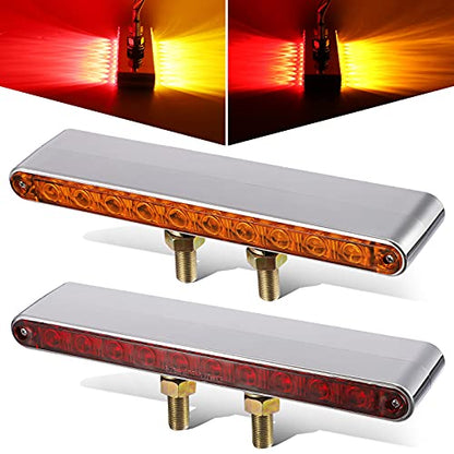 Partsam Pair of 9-1/4" L Red/Amber LED Double Face Truck Semi Trailer Light Bars, Chrome Plastic Dual Function Light Bar Marker Light and Turn Signal Auxiliary Light Bar Double Metal Stud Mounts - size: 9 Inch