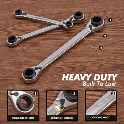 4 IN 1 Ratcheting Wrench Set, Reversible Ratchet Wrench Set Double Tool Box Set Metric 8-19mm 3 Pieces