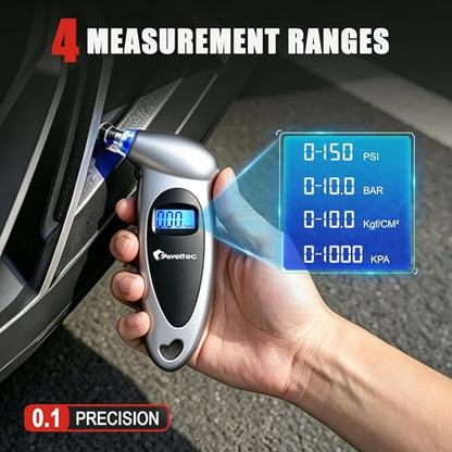 Digital Tire Pressure Gauge,Accurate Cars Air Gauge 150 PSI,2 Pack - color: Silver(2PK), size: 2 Pack