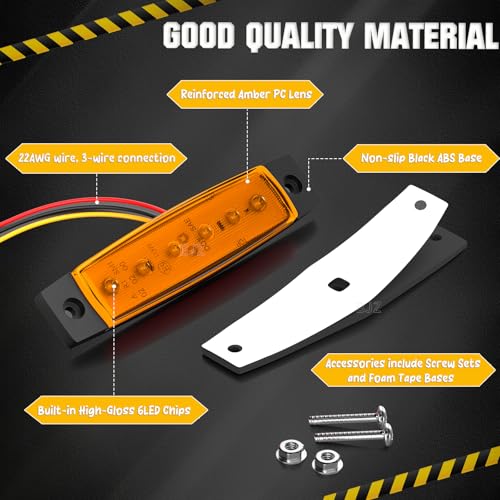BJZ 3.8" Strobe+Steady Marker Lights Strip Dual Function Amber Trailer LED Side Clearance Tail Griller Flash Lights 12V Turn Signal Warning Waterproof Light for Trailer Truck Van RV ATV Bus, 10Pcs - color: Amber, 10Pcs