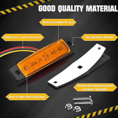 BJZ 3.8" Strobe+Steady Marker Lights Strip Dual Function Amber Trailer LED Side Clearance Tail Griller Flash Lights 12V Turn Signal Warning Waterproof Light for Trailer Truck Van RV ATV Bus, 10Pcs - color: Amber, 10Pcs