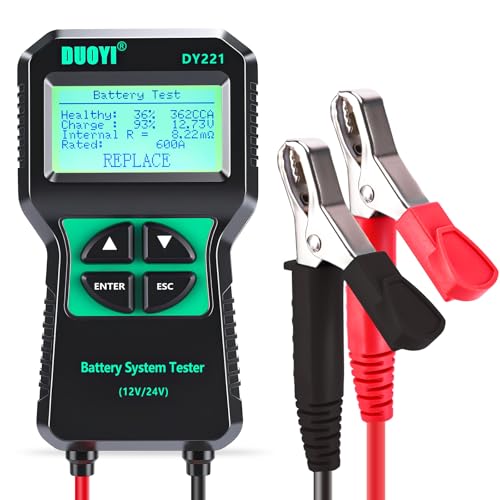 DUOYI DY221 Car Battery Tester, 12V 24V Digital Automotive Alternator Meter Diagnostic Tool,100-2000 CCA Load Capacity, Charging & Cranking Analyzer for Cars, Trucks, Motorcycles, Vans, RVs, Boats...