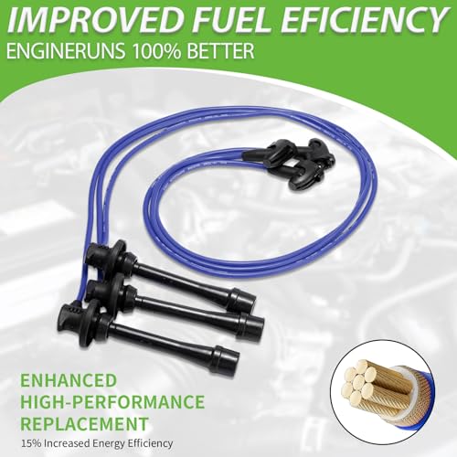 Set of 3 PCS Ignition Spark Plug Wires 19037-62050 4412 RC-TE66 & 6 Iridium Spark Plugs Set Compatible with Toyota 4Runner T100 Tundra Tacoma 1995-2004 V6 3.4L # replace 55916 936R 19037-62050 - size: 4412