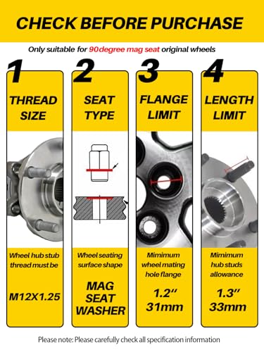 MIKKUPPA M12x1.25 Mag Lug Nuts, Chrome 24PCS OEM Flat Washer Wheel Nuts - color: Silver, size: M12X1.25-1.5" (38mm) Long, style: 24 PCS