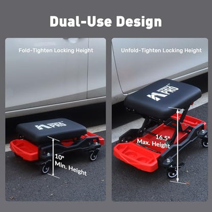 Rolling Creeper Seat, 300 LBS Garage Stool with 4 Locking Wheels