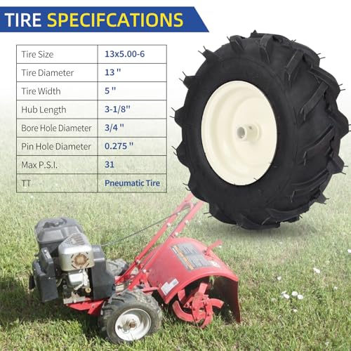 GICOOL 13x5.00-6 Tiller Tire & Wheel 3/4" Axle, 2PK for Craftsman Troy-Bilt - size: 13x5.00-6, 3/4" Axle Bore