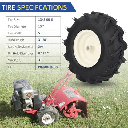 GICOOL 13x5.00-6 Tiller Tire & Wheel 3/4" Axle, 2PK for Craftsman Troy-Bilt - size: 13x5.00-6, 3/4" Axle Bore