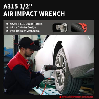 AEROPRO TOOLS 1/2-Inch Composite Air Impact Wrench Pneumatic Impact Wrench - style: 1220 ft-lbs | Lightweight Housing