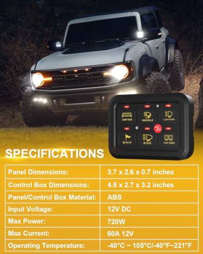 KACOLA 6 Gang Switch Panel, 12V Circuit Control Relay System Auto Dimmable