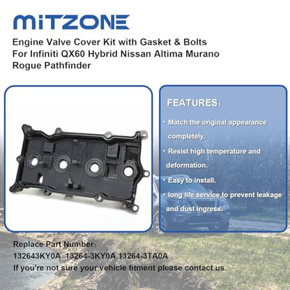MITZONE Engine Valve Cover Compatible with 2014-2017 Nissan Altima Rogue Murano 2014 Pathfinder 2014-2017 Infiniti Qx60 2.5L Replace # 13264-3KY0A - color: 2014+ Altima Rogue