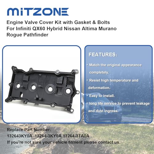 MITZONE Engine Valve Cover Compatible with 2014-2017 Nissan Altima Rogue Murano 2014 Pathfinder 2014-2017 Infiniti Qx60 2.5L Replace # 13264-3KY0A - color: 2014+ Altima Rogue