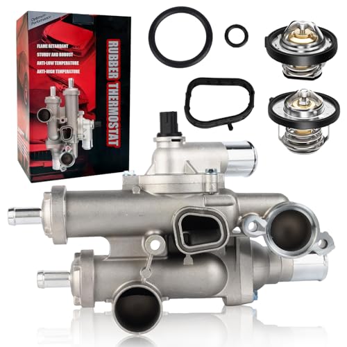 68003582AB Upgraded Aluminium Engine Coolant Thermostat Housing Assembly Compatible with Chrysler 200 Sebring Dodge Avenger Caliber Journey Jeep Compass Patriot Replaces 6508355AA, 4884571AB, 902-319