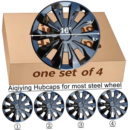 16 inch Hubcaps ABS Replacement for Steel Wheel（Non-Alloy） Snap-on Set of 4 - color: FF-Black, size: 16-inch