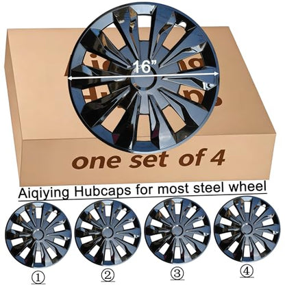 16 inch Hubcaps ABS Replacement for Steel Wheel（Non-Alloy） Snap-on Set of 4 - color: FF-Black, size: 16-inch
