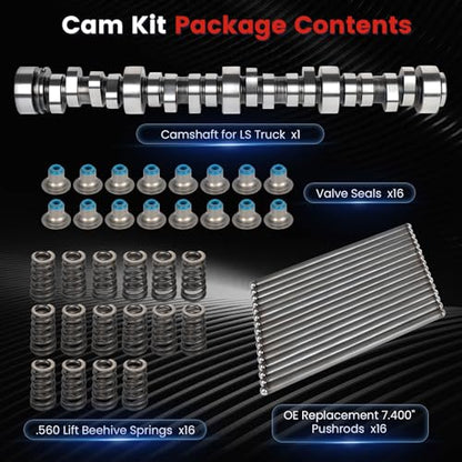 Stage 2 Cam Kit with .560 Lift Beehive Springs Seals Pushrods for LS Truck