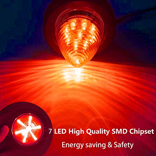 2Pcs 2in Red Beehive Cone Light Round Side Marker Light Rear Tracking Light Clearance Light Waterproof 7 Diodes Sealed Peterbilt Bullet Marker lights for Truck Trailer Van Pickup Bus RV SUV - color: Red