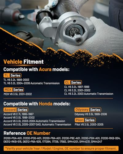 Starter Motor 17728N Fit for Honda Accord 1995-2007, Odyssey 99-06 - size: 17728N