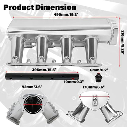 92mm Intake Manifold with Fuel Rails & Hardware Kit, Compatible with Chevy GM LS LS1 LS2 LS6 Engines 4.8L 5.3L 5.7L 6.0L High Flow Aluminum Sheet Metal (Silver) - color: Silver
