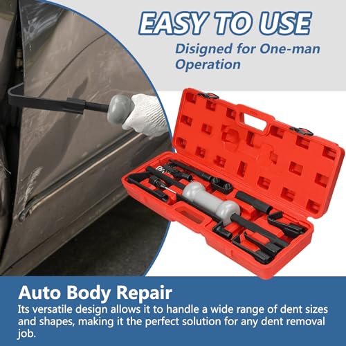 13pcs Slide Hammer Dent Puller Set, Automotive Dent Remover with 10lbs Slide Hammer Universal Slide Hammer Auto Body Truck Repair Tool Kit with Carrying Case - color: Red