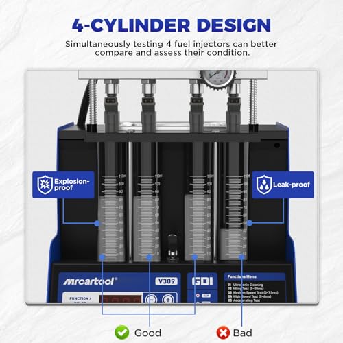 MR CARTOOL V309 GDI Fuel Injector Cleaner Tester Machine Gasoline110V/220V 4-Cylinder Injector Cleaning Machine, Ultrasonic Test Clean Kit for Car Motorcycle EFI/FSI Injectors - size: GDI V309