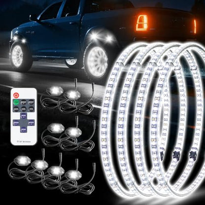 Pure White 8Pods Rock Lights & 17inch Double Row Wheel Lights Combo - size: 17inch-8pod