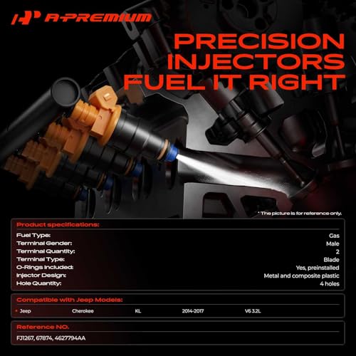 A-Premium 4 Holes Set of 6 Fuel Injectors Compatible with Jeep