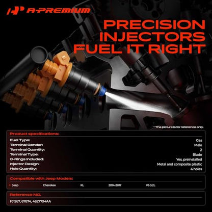 A-Premium 4 Holes Set of 6 Fuel Injectors Compatible with Jeep
