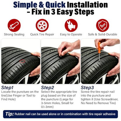 BURMONG 80Pcs Tire Repair Rubber Nails Kit with 4 Sizes,for Car,Motorcycle,