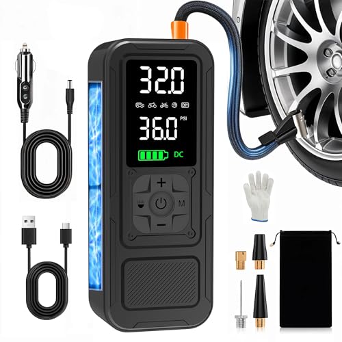 Y34 Tire Inflator Portable Air Compressor,4X Faster Inflation,8000mAh Cordless/12V DC 150PSI Air Pump with Digital Pressure Gauge for Car,Motorcycle,Bike,Ball Gifts for Him - color: Black, size: 8000mAh