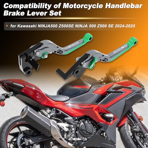 Extendable Motorcycle Brake Clutch Levers for Kawasaki NINJA500 Z500SE 2024 2025 1Pair Adjustable Handle Brake Levers Set for Kawasaki Ninja 500 Z 500 SE Green