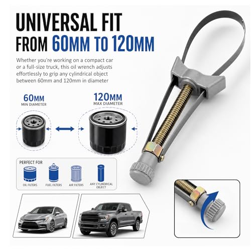 60-120mm Adjustable Oil Filter Wrench,Heavy Duty Oil Filter Strap Wrench