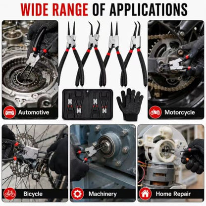 4-Piece Snap Ring Pliers Set, 7" Internal External Circlip Pliers, Straight & 90 Degree, 45# Steel 5/64" Tips for Bearing Transmission Motorcycle Automotive Retaining Ring Removal