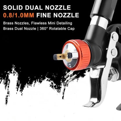 Mini HVLP Air Spray Gun Kit, Automotive Paint Guns with 0.8/1.0mm Nozzles and 10 X 200ml Disposable Paint Cup Touch Up Paint Sprayer for Car Furniture Wall DIY - color: Orange