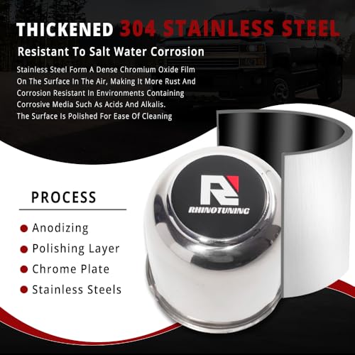 RTrhinotuning 4 PCS 3.27 in Stainless Steel Trailer Wheel Center Caps 3.41 in Tall for Truck SUV RV Rim Center Caps Chrome Push Through Hub Cover - color: Chrome, size: 3.27" Center Hole, 3.41" Height