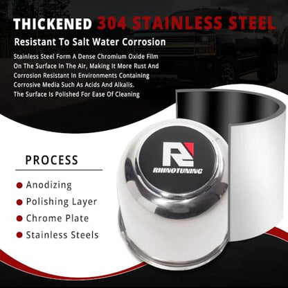 RTrhinotuning 4 PCS 3.27 in Stainless Steel Trailer Wheel Center Caps 3.41 in Tall for Truck SUV RV Rim Center Caps Chrome Push Through Hub Cover - color: Chrome, size: 3.27" Center Hole, 3.41" Height