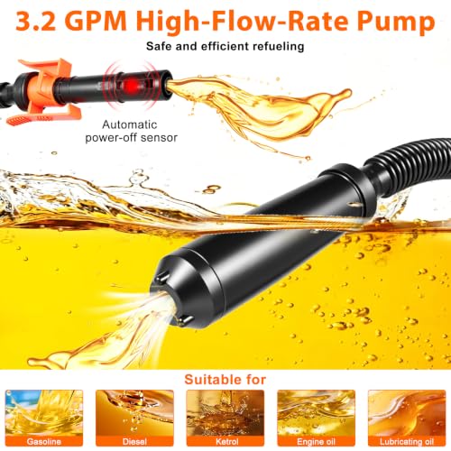 3.2 GPM Cordless Fuel Transfer Pump,Compatible with DeWalt 20V Milwaukee 18V Battery, 3 Adapters,Leak-Proof Electric Pump for Gasoline Diesel to Car Truck Boat-Without Battery