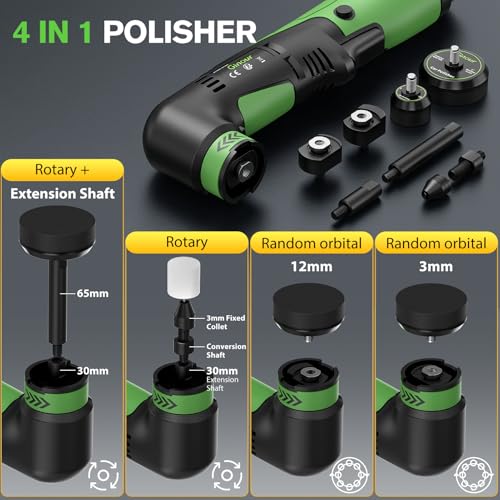 Ginour Cordless Mini Buffer Polisher for Car Detailing, 12V Mini Car Polisher Kit with 1"&1.2" Backing Plate,2X 2.0Ah Batteries and Accessories, RO/DA 6 Speeds for Polishing, Waxing, and Cleaning