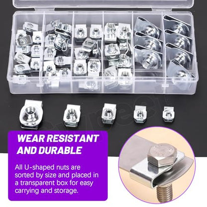 Swpeet 50Pcs 5Sizes 304 Stainless Steel Auto Car U-Clip Assortment Kit, U-Shaped Nut U Nut, Metal Trim Panel Spring Clip Fasteners for Dash Door Panel Interior Compatible with Most Auto - size: N7