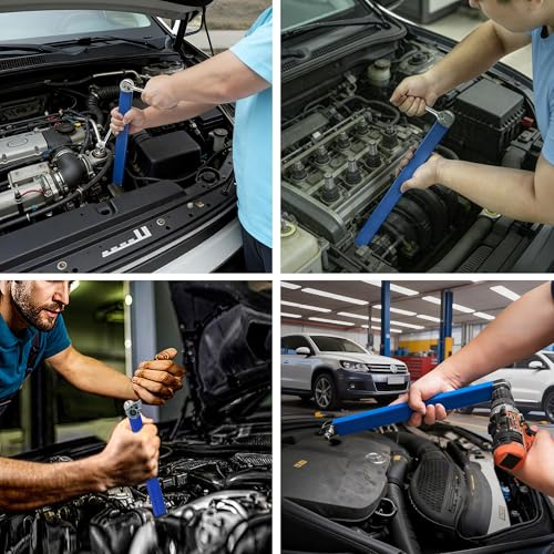 Offset Extension Wrench Impact Ready 3/8" for Tight Spaces, Wrench Extender Tool with 3/8", 1/4", 1/2" Square Drive Adapters and 1/4" Socket (BLUE) - color: Blue