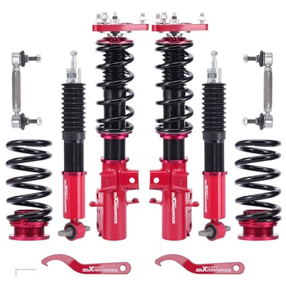 maXpeedingrods Coilovers for Ford Mustang S550 2015-2013, 24 Levels Damper Adjustable Coilovers Suspension Kit, Height Adjustable Shock Absorber Struts, Lowering Kit Red
